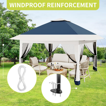 12x12ft Patio Gazebo, Outdoor Canopy with Mesh Walls, Pop Up Gazebo Tent with 4 Ropes 8 Stakes & Portable Carrying Bag, Double Roof, Easy Up Pavilion for Outside Garden, Backyard, Lawn