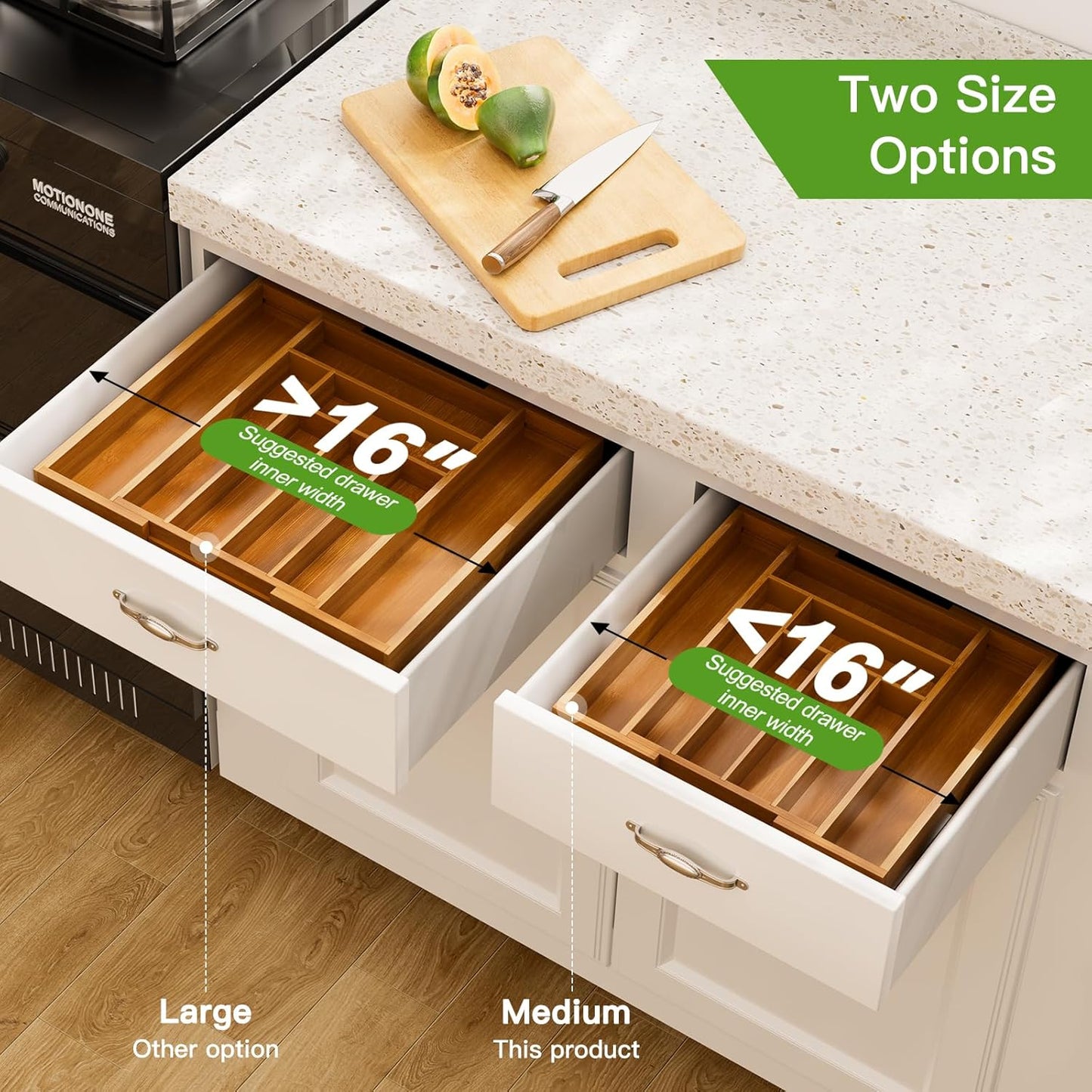 Pipishell Bamboo Expandable Drawer Organizer - Adjustable Silverware & Utensils Holder | Brown