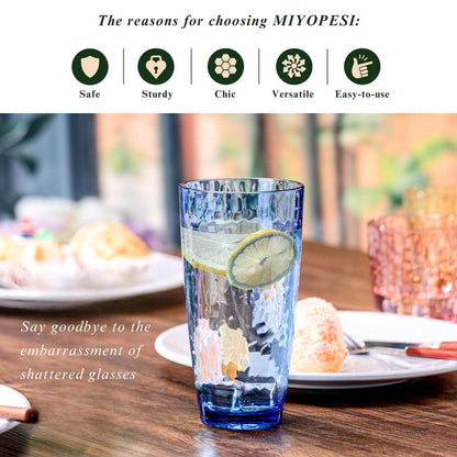 MIYOPESI 26oz Colorful Acrylic Glasses Drinkware (Set of 8), Hammered Design Shatter-Proof Plastic Cups, Reusable Plastic Drinking Tumblers, Stackable, BPA-Free, Dishwasher-Safe…