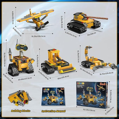 Robot Building Sets for Kids - 5 in 1 Wall Robotic Kit 748 PCS Robot with Interchangeable Arms Bulldozer Plane Building Block Toy Model for Boys Girls 8-12 Easter Home Decor