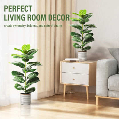 Suntee 2 Pack Artificial Fiddle Leaf Fig Tree, 30" Ficus Lyrata Fake Plants with Pots, Floor Plant Outdoor Faux Plants for Living Room, Corner, Office, Patio, Windowsill Decor