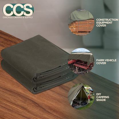 CCS Waterproof Canvas Tarp Cover (21oz) – Heavy Duty Duck Cloth, Waxed Canvas Tarpaulin with Rustproof Brass Grommets for Camping, Construction, Equipment & Outdoor Use (Olive Drab, 10x16 Ft)
