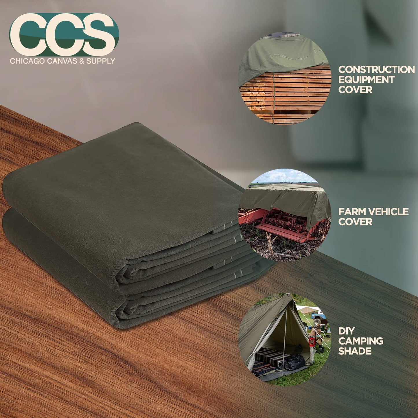 CCS Waterproof Canvas Tarp Cover (21oz) – Heavy Duty Duck Cloth, Waxed Canvas Tarpaulin with Rustproof Brass Grommets for Camping, Construction, Equipment & Outdoor Use (Olive Drab, 12x20 Ft)