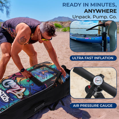 SereneLife 10’6” Inflatable Stand Up Paddle Board with Premium SUP Accessories - 32” Wide Stable Design with Non-Slip EVA Deck Pad, for Youth and Adults, 350 lbs. Capacity