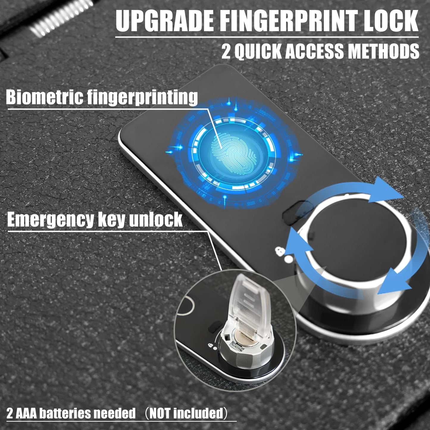 Center Console Gun Safe Vault - WASAI Premium In-vehicle Console Lock Box Compatible with Ford F-150 2021-2024, Fingerprint Lock with Key.