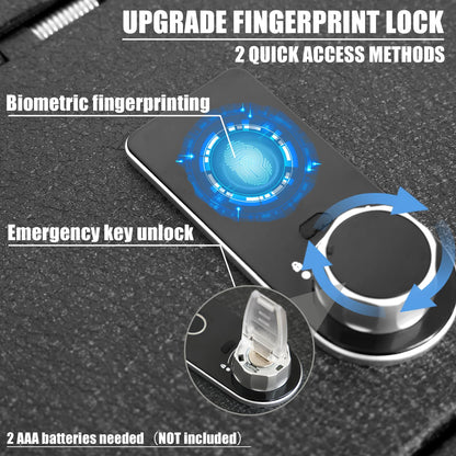 Center Console Gun Safe Vault - WASAI Premium In-vehicle Console Lock Box Compatible with Ford F-150 2021-2024, Fingerprint Lock with Key.
