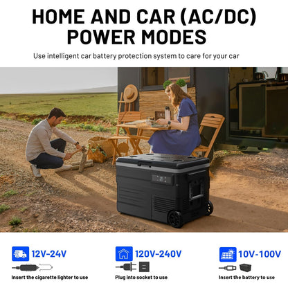 zcamp UD45E 12 Volt Refrigerator,Dual Zone Portable Freezer with Wheels & Battery Compartment,42QT(40.5L) Electric Cooler,-4℉~68℉,12/24V DC 100-240V AC for Camping, Travel, Truck, RV (Batt.Not Incl)