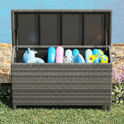 Wicker Deck Box, 125 Gallon All-Weather Outdoor Storage Box, Rattan Storage Bin for Patio Furniture, Outdoor Cushions, Pool Storage and Garden Tools, Grey