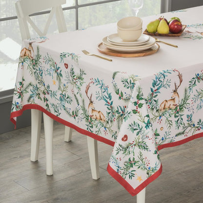 Maison d' Hermine Table Cloth Rectangle Table 100% Cotton 60 x 108 Inches Fall Tablecloth Reusable Everyday Use for Thanksgiving Christmas Decorations Dining Farmhouse Party (Holly Time)