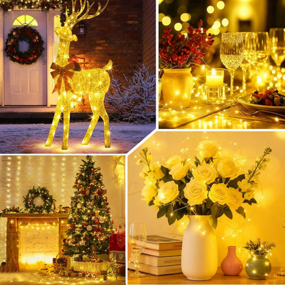 32FT(16 * 2) Fairy Lights Battery Operated, Rechargeable String Lights with Timer, Mini Waterproof LED Twinkle Lights for Bedroom, Christmas Decorations, Wedding Party Decor, Warm White