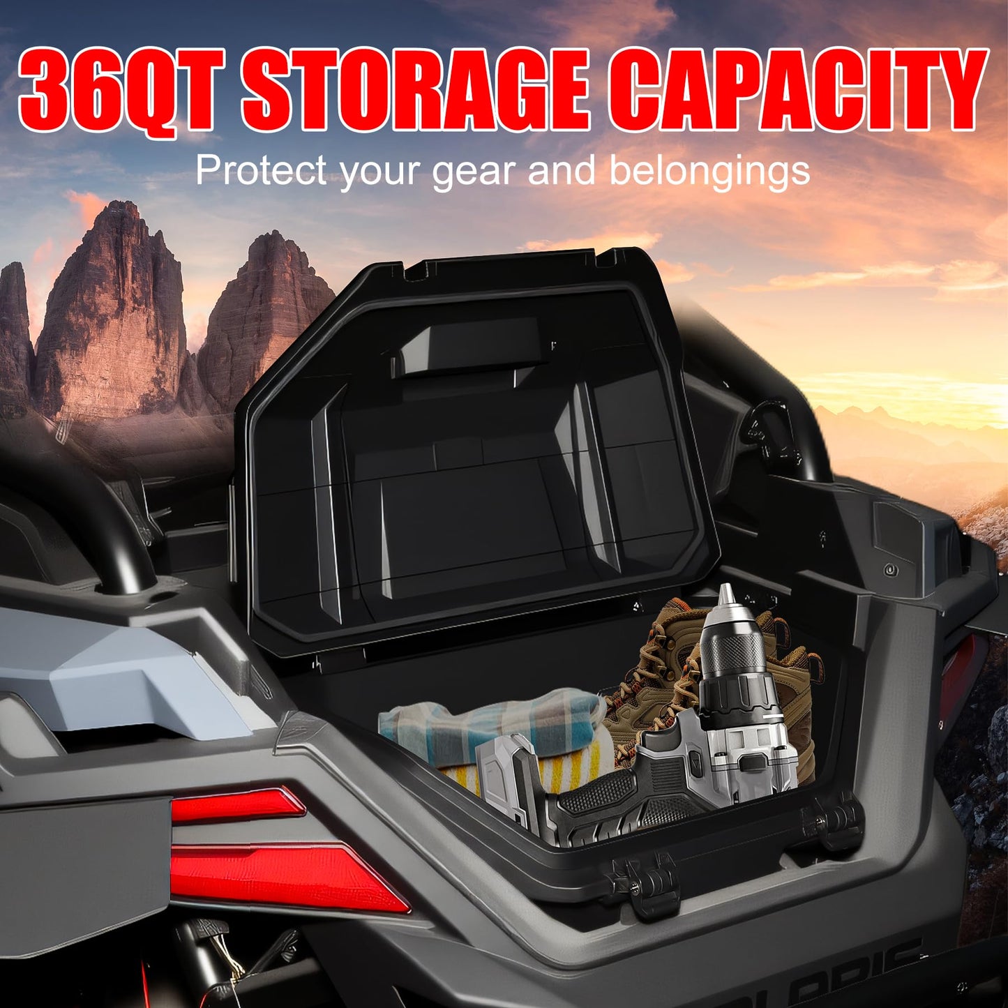 XATVXUTV 36QT UTV Rear Cargo Box for Polaris RZR Pro R, Water Resistant Dust Free Rear Bed Tool Storage Box with 2 Lockable Latches for Polaris RZR Pro R 4 2022-2025 Accessories, Replace OEM #2884236