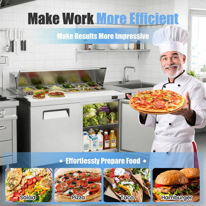 Bluelinecool 48" W Commercial Refrigerator Sandwich Salad Prep Table, Stainless Steel 2-Door Sandwich Prep Table Refrigerator, Counter Fan Cooling Refrigerator with 12 Pans for Restaurant, Bar
