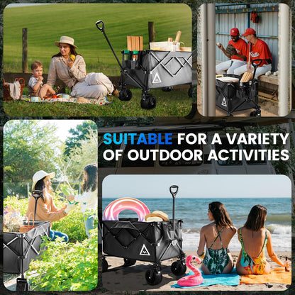 Wagon Cart Shopping Cart Large Capacity Collapsible Wagon with Wheels On Beach Garden Outdoor Utility Carts for Grocery All Terrain Portable Wagons Carts for Groceries Sand Camping Sports Black