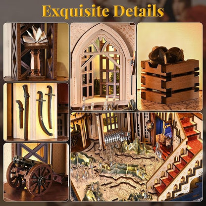Magic Book Nook Building Set with Lights DIY Booknook Building Model Kit for Home Bookshelf Decor Miniature House Building for Adults Teens (Napoléon)