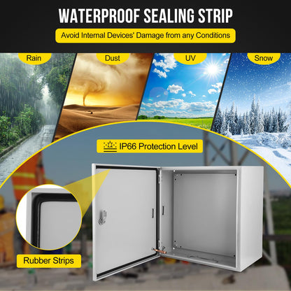 24x24x12 Inch NEMA 4X Industrial Steel Electrical Enclosure, Waterproof & Dustproof Outdoor Junction Box with Hinged Lockable Door and Mounting Plate for Commercial & Residential Circuit Protection