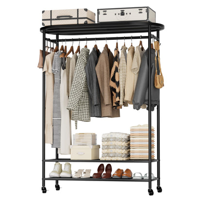 Clothes Rack with Cover, Heavy Duty Portable Closet for Hanging Clothes, Rolling Clothing Closet, Garment Rack with Wheels&Side Hooks, Closet Organizers and Storage with Black Cover, Max Load 380LBS