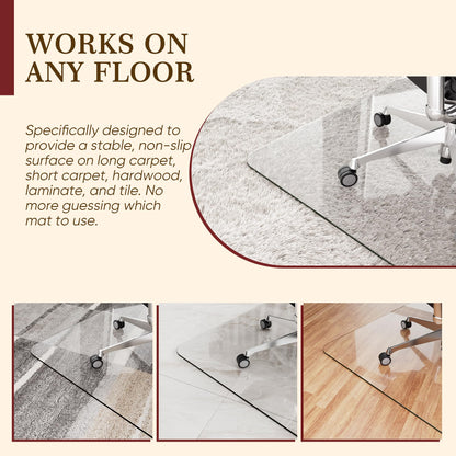Homsion 36"x48" Tempered Glass Office Chair Mat for Carpet & Hardwood Floor, 1/6" Thick Clear Floor Protector Desk Chair Mat with Rounded and Polished Edges