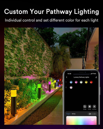 Lumary 6 Pack Smart Pathway Lights 2100LM, RGBAI/Cool/Warm White, Aluminum Wired Landscape Lighting IP65 Waterproof Works with Wi-Fi APP/Voice/Remote Control for Outdoor Yard, Garden, Walkway