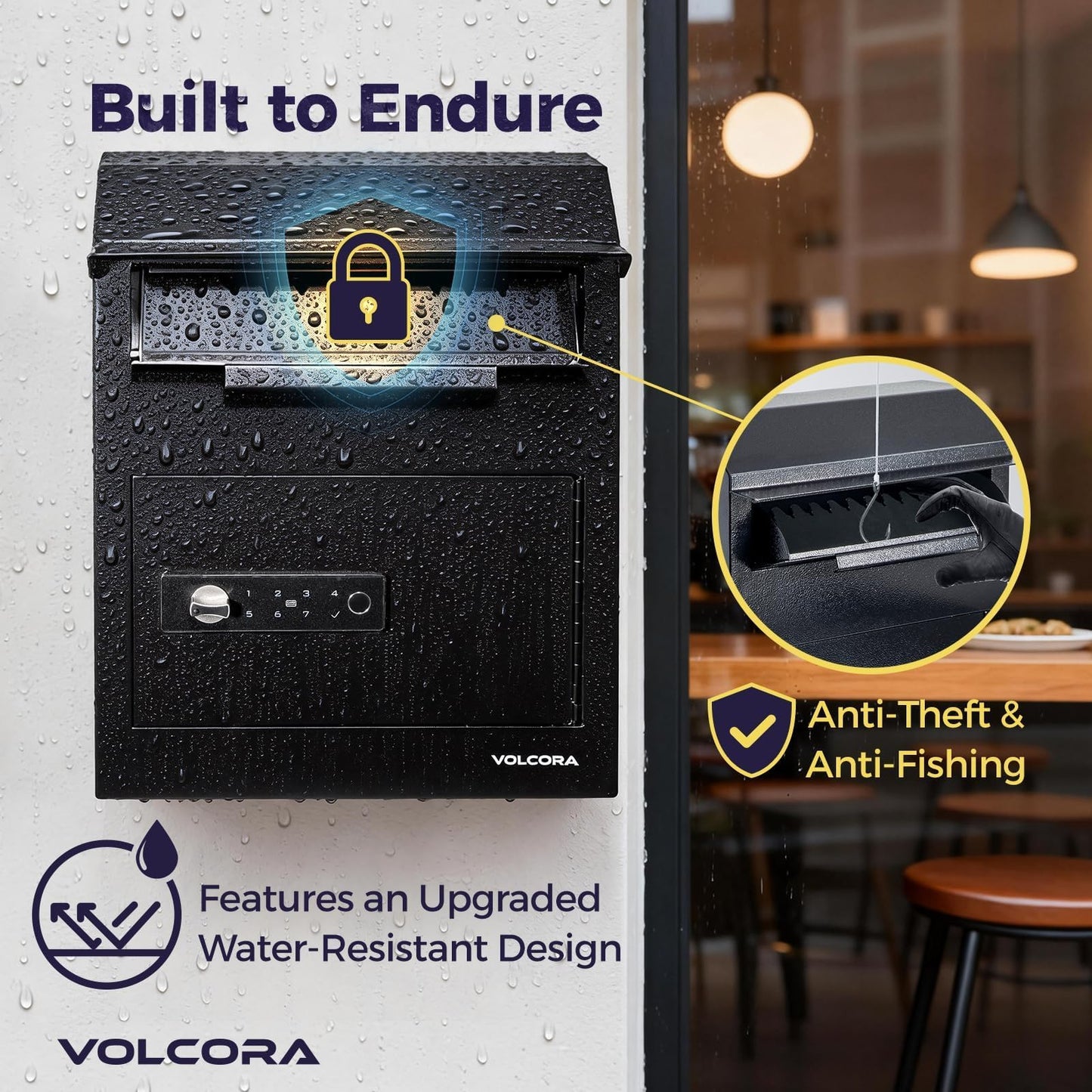 Volcora Smart Key Drop Box with Fingerprint Lock, Drop Safe with Drop Slot, Digital Keypad, Supports Fingerprint/APP Bluetooth/Passcode/Access Card/Key Unlock, Wall Mount Mailbox, Cash Drop Box