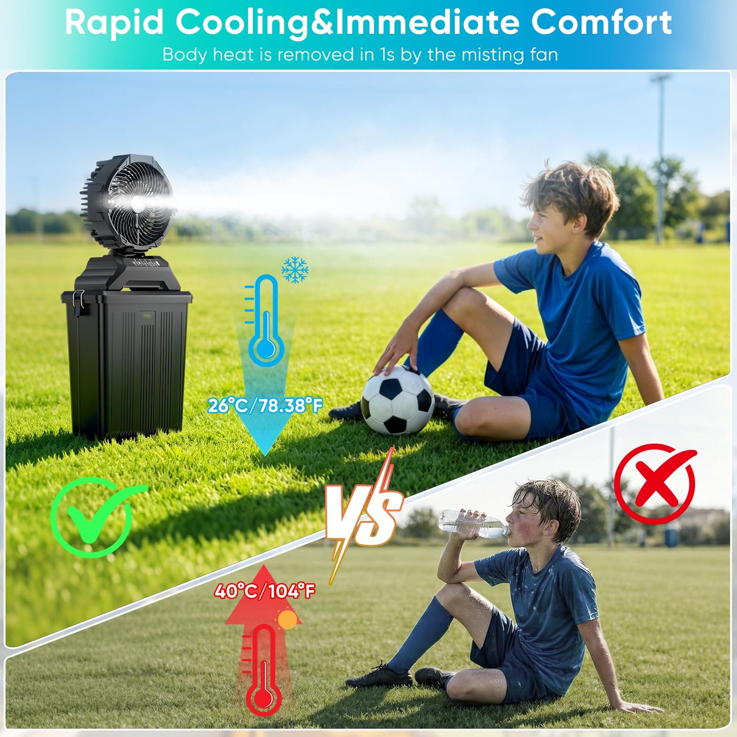 Portable Misting Fan for Outside,40000mAh Rechargeable Camping Mister Fan,15L Cooling Fan with Remote,Ice Fan with 4 Spray Speeds,4 Misting Modes,3 Light Modes for Garden/Camping/Party/Fishing