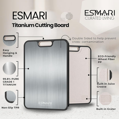 Titanium Cutting Board - 2-in-1 Double-Sided Food Grade Pure Titanium & PP | Large 16” × 11” for Easy Cleaning