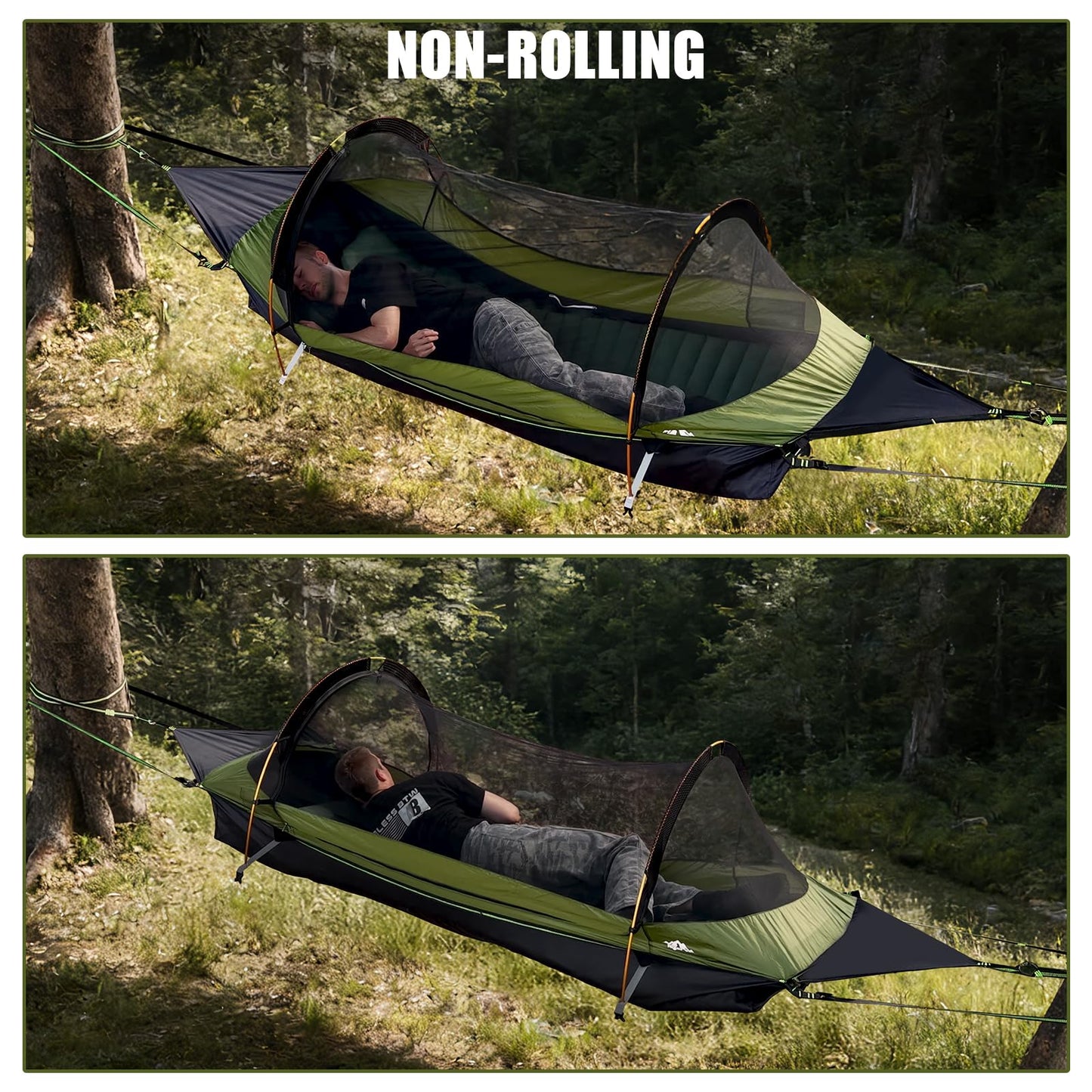 Night Cat Upgraded Flat Lay Hammock Tent Combo with Sleeping Pad Non Rolling for 1 Person Adults 330LBS 87x28x19in