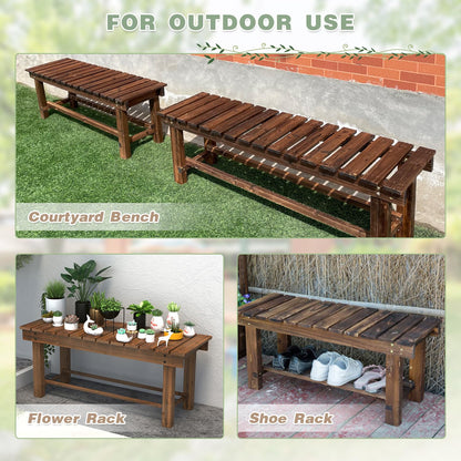 LSPYYDS Outdoor Garden Bench, 3-Person Wood Patio Bench Weatherproof Outdoor Backless Bench, Anti-Corrosion and Anti-Rust Garden Benches for Garden Lawn Porch Park Backyard (Carbonized,47.25''/120cm)
