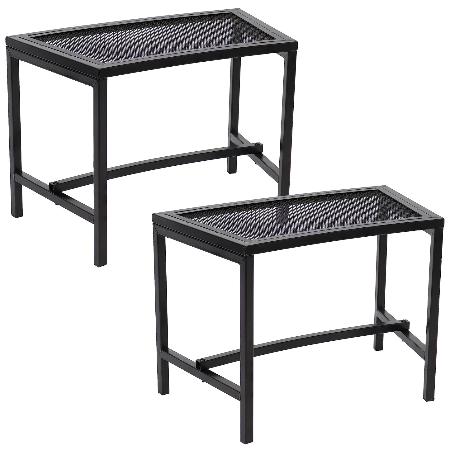 Sunnydaze Mesh Outdoor Curved Bench - Metal Patio Bench Set - Heavy-Duty Outdoor Seats for Backyard or Fire Pit - Black - Set of 2
