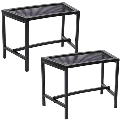 Sunnydaze Mesh Outdoor Curved Bench - Metal Patio Bench Set - Heavy-Duty Outdoor Seats for Backyard or Fire Pit - Black - Set of 2