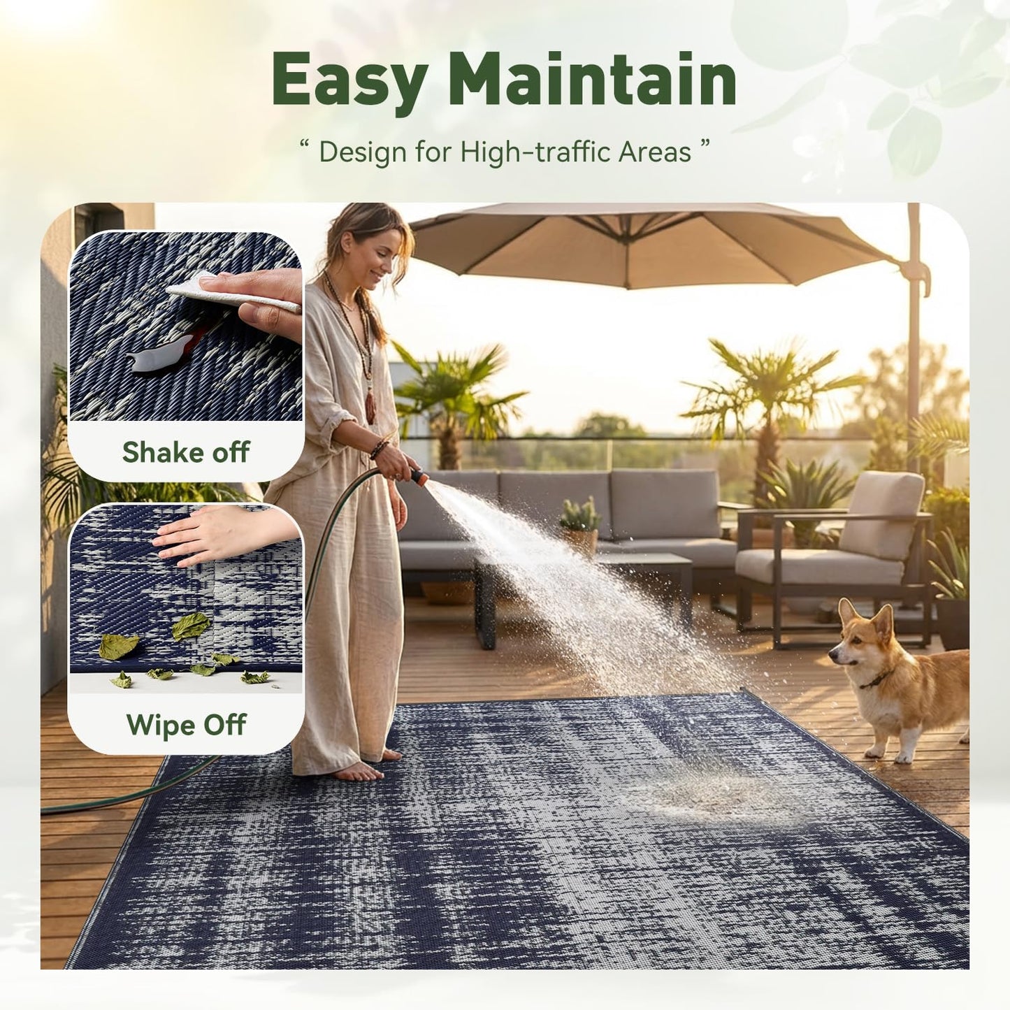 MontVoo Outdoor Rug Waterproof 9x18ft Outdoor Patio Rug Mat Reversible Plastic Straw Outside Rug Carpet Outdoor Rugs for RV Camping Picnic Beach Balcony Porch Deck