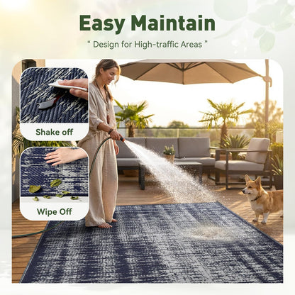 MontVoo Outdoor Rug Waterproof 9x18ft Outdoor Patio Rug Mat Reversible Plastic Straw Outside Rug Carpet Outdoor Rugs for RV Camping Picnic Beach Balcony Porch Deck