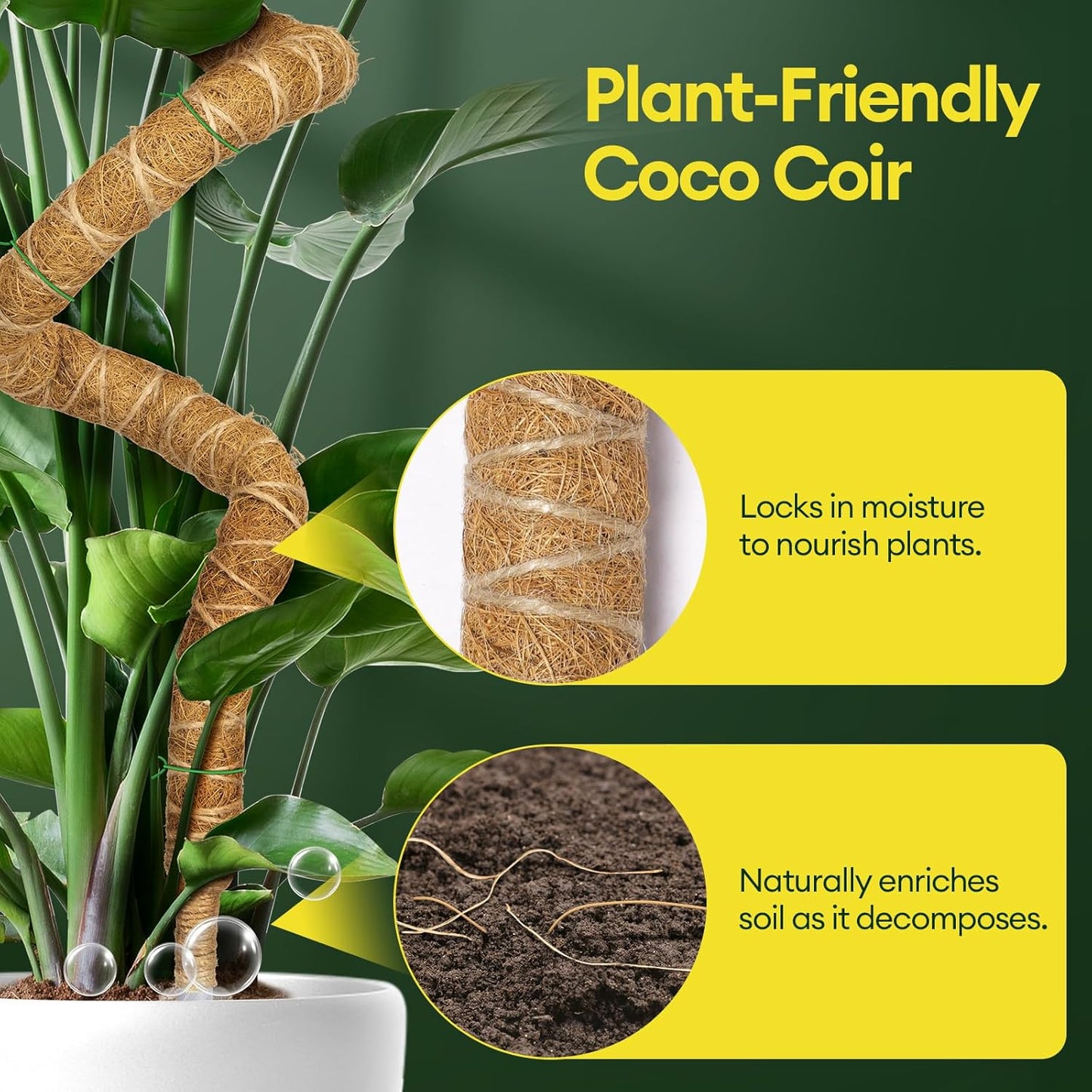 Maygrove 3-Pack 48” Bendable Moss Poles - Ideal Support for Climbing Monstera & Indoor Plants