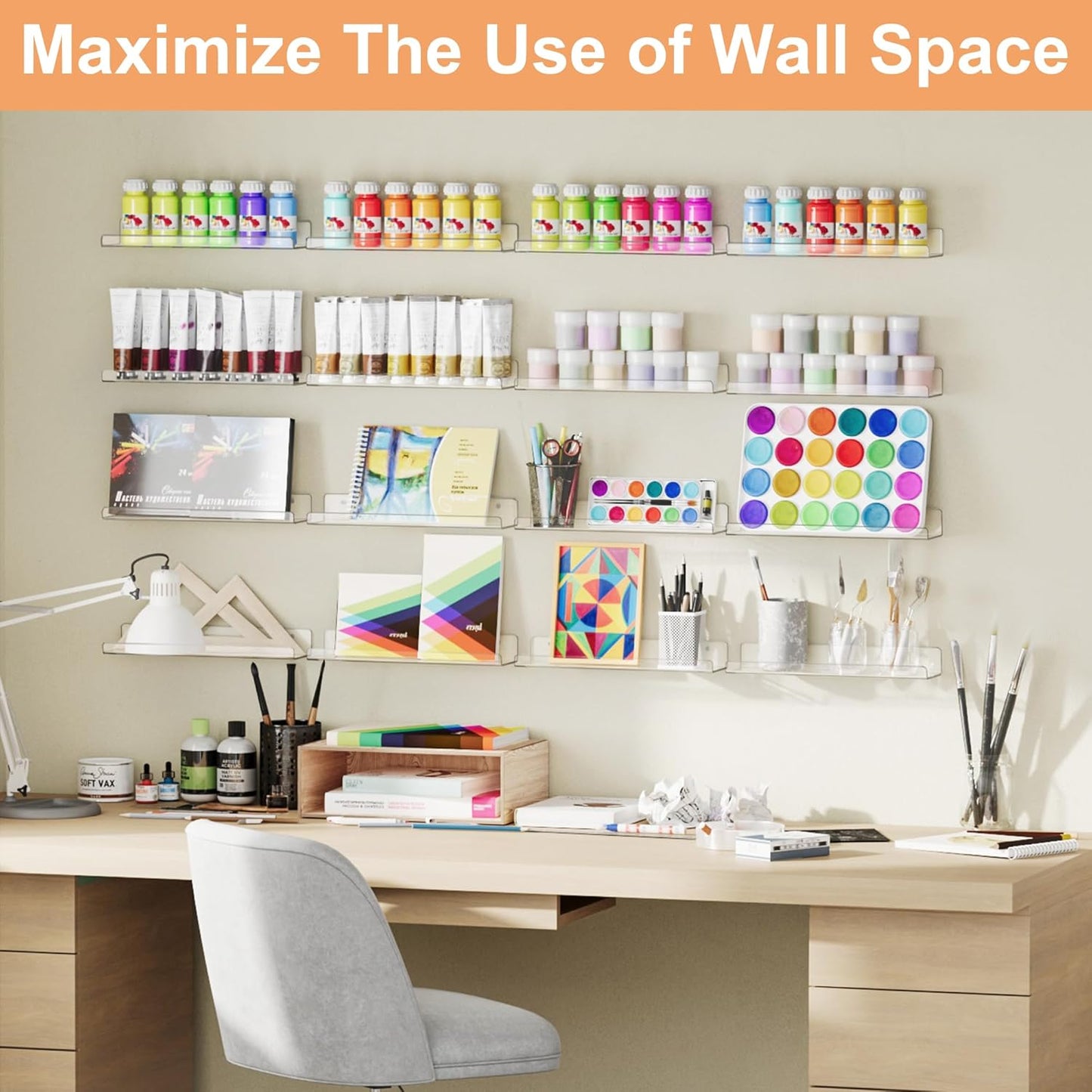Upsimples 12 Pack Acrylic Shelves - Clear Wall Organizer for Figures, Toys, Perfume & Kids Books