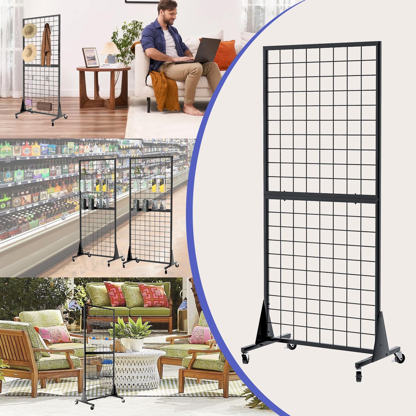 DEYEGELEA 3-Pack 2'x5.5' Ft Gridwall Panel Display Stands Heavy Duty Floor Standing Retail Display Rack with Triangle Base for Retail Art Show with 20 Hooks