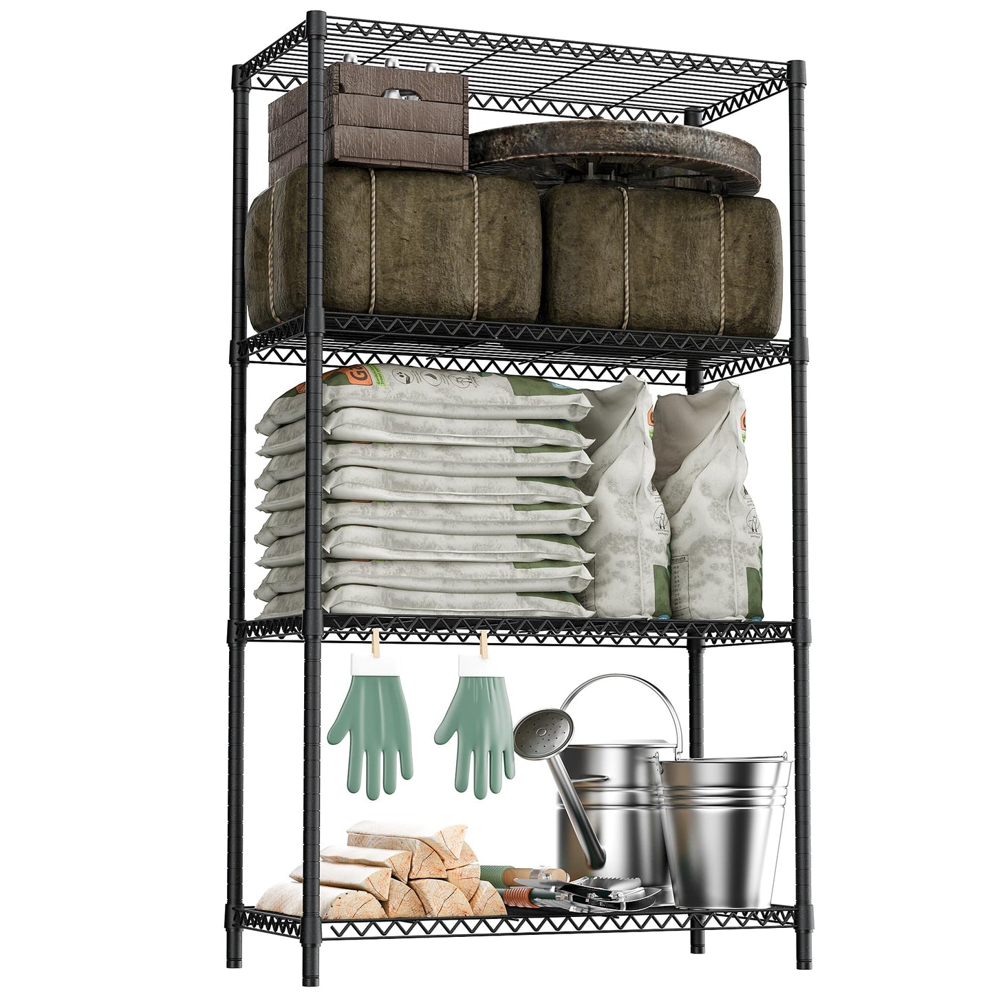 M MZG 2400LBS 35.5" W Standing Shelf Units Wire Rust-Proof Outdoor Storage Shelving 4-Tier Utility Shelving Unit for Garden Home,Kitchen,Office Dark Grey 17.7" D x 35.5" W x 59.4" H