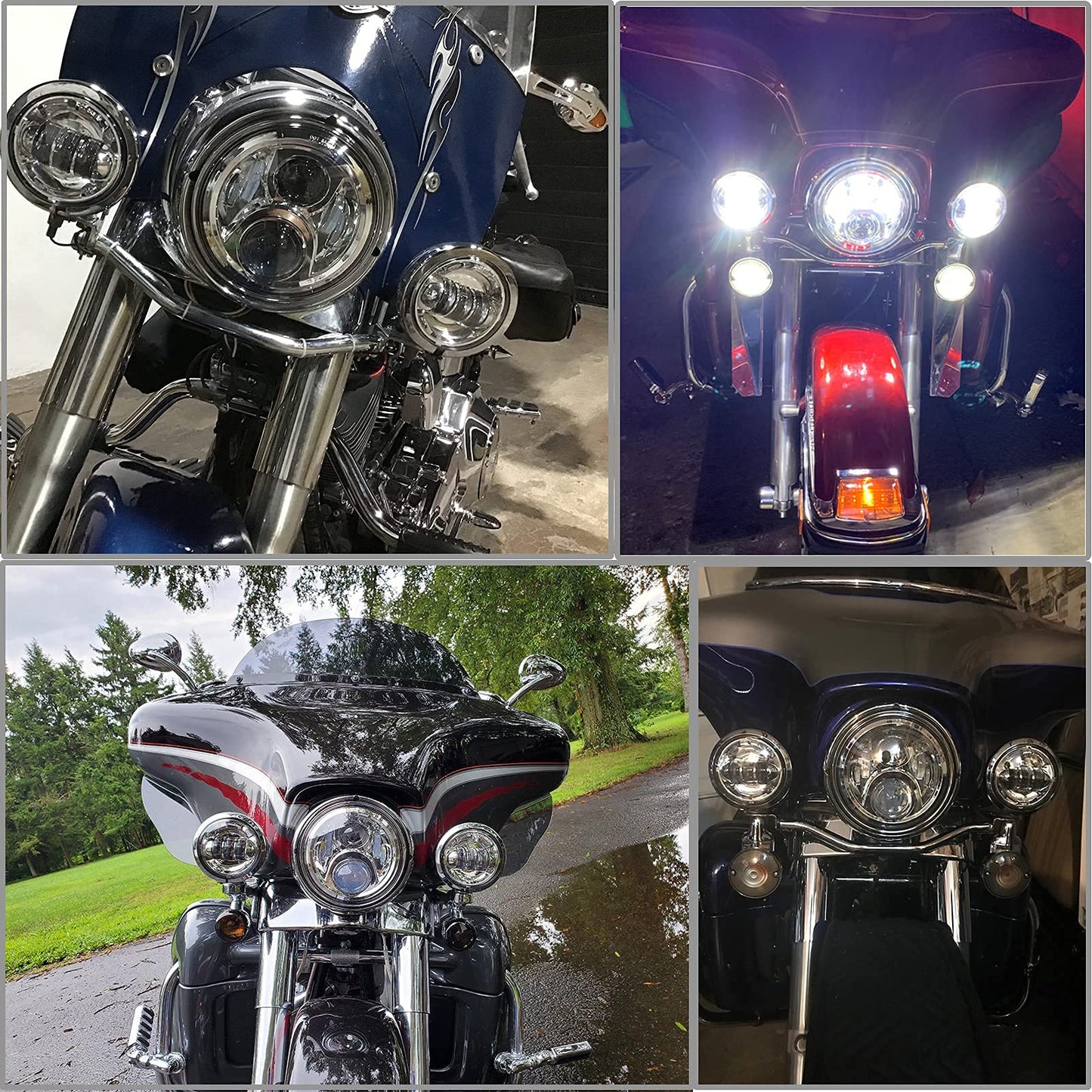 AlyoNed 7 inch Motorcycle LED Headlight 4.5" Fog Passing Lights DOT Kit Compatible with Harley Davidson Fat Boy Street Glide Heritage Softail Road King Switchback Electra Glide Ultra Classic Chrome