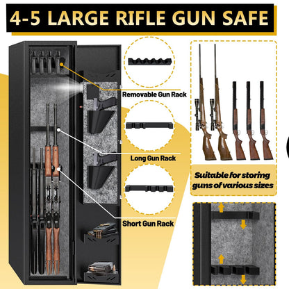 Kaer 4-5 Gun Safe,Gun Safe for Rifles and Pistols,Long Rifle Safe for Home,Gun Cabinet for Rifles and Shotguns with Fingerprint/Digital Keypad/Removable Shelf No Assembly Needed
