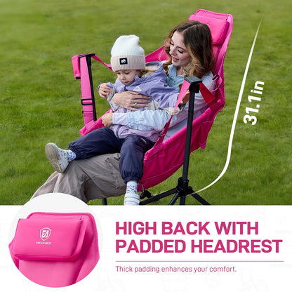 EVER ADVANCED Padded Oversized Hammock Camping Chair, Compact Heavy Duty Swing Chair with Multi-Storage Pockets, Portable Folding Rocking Camping Chair, Support Up to 400lbs, Pink