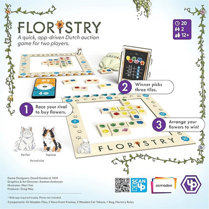 UP Games Floristry Board Game - Competitive Flower Auction &amp Storefront Design! Fun &amp Creative Strategy Game for Family Kids &amp Adults Ages 12+ 2 Players 20 Min Playtime