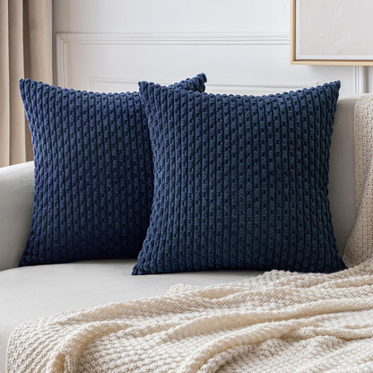 MIULEE Pack of 2 Decorative Throw Pillow Covers 18x18 Inch Soft Boho Striped Textured Corduroy Pillow Covers Modern Farmhouse Home Decor for Couch Bed Sofa Living Room Cream White