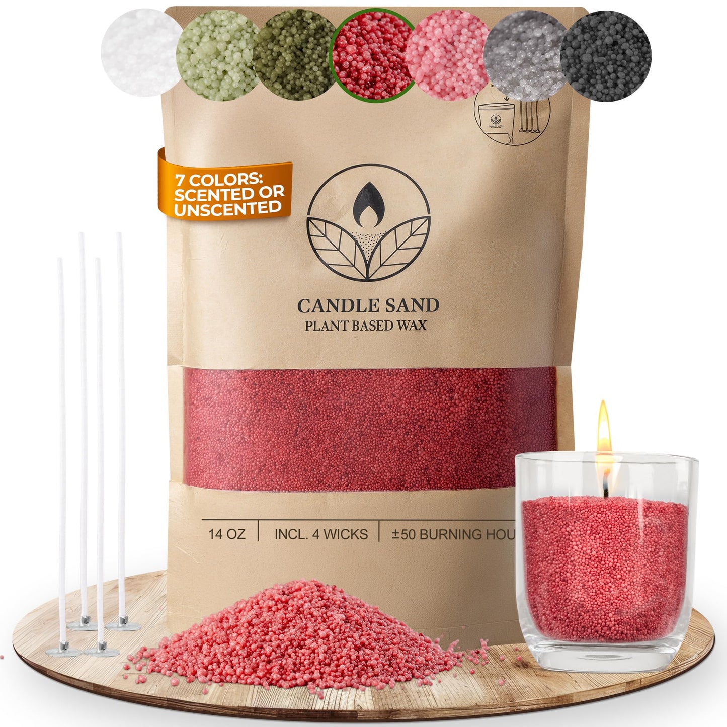 comforder Unscented Candle Sand with Wicks, Pearled Candle, Wax Granules, 14oz Sand Wax Granules + 4 Wicks (Red)