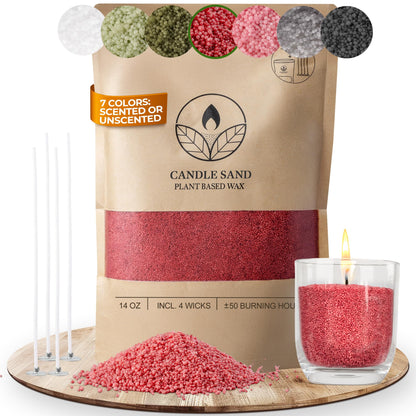 comforder Unscented Candle Sand with Wicks, Pearled Candle, Wax Granules, 14oz Sand Wax Granules + 4 Wicks (Red)