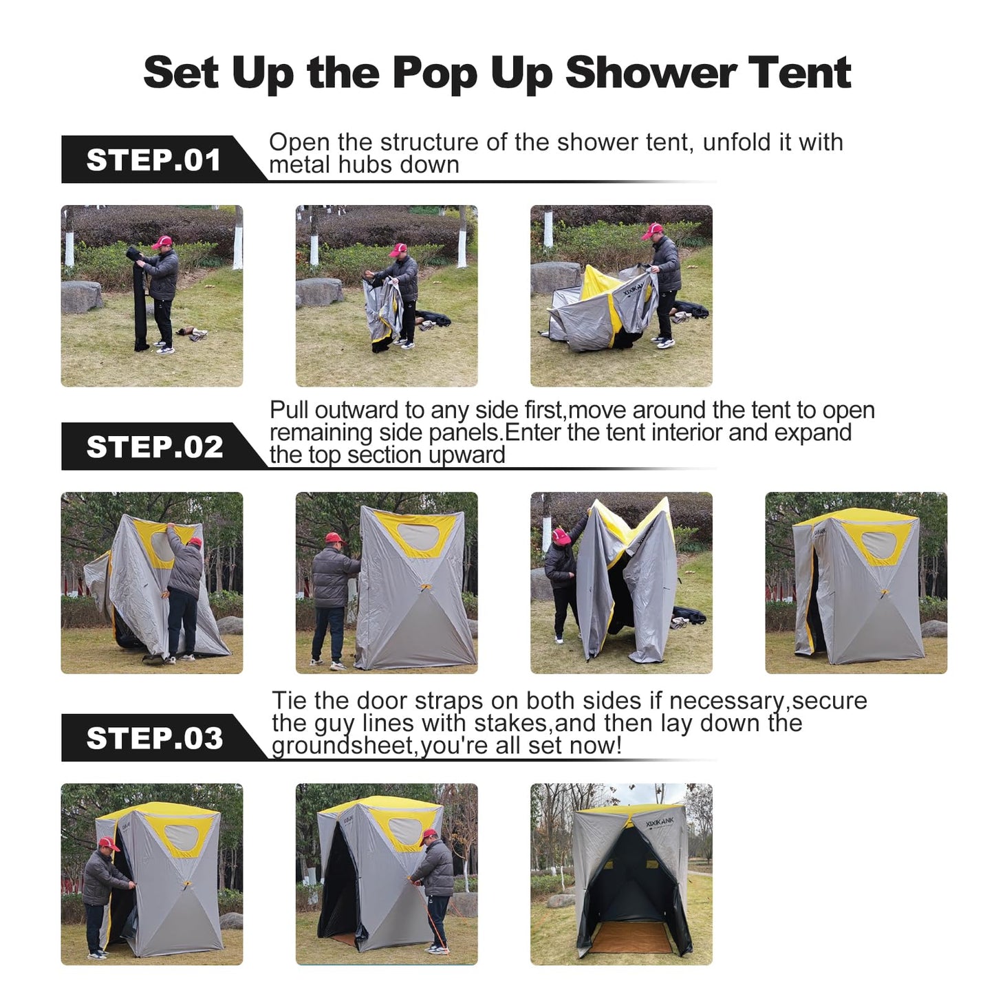 XIXIKANK Luxury Pop Up Shower Tent,Tool-Free Setup Portable and Lightweight Privacy Tent with Blackout Coating,Waterproof & UV Resistant for Camping, Beach,Portable Bathroom 82” x 56” x 56”