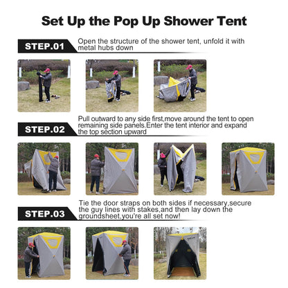 XIXIKANK Luxury Pop Up Shower Tent,Tool-Free Setup Portable and Lightweight Privacy Tent with Blackout Coating,Waterproof & UV Resistant for Camping, Beach,Portable Bathroom 82” x 56” x 56”