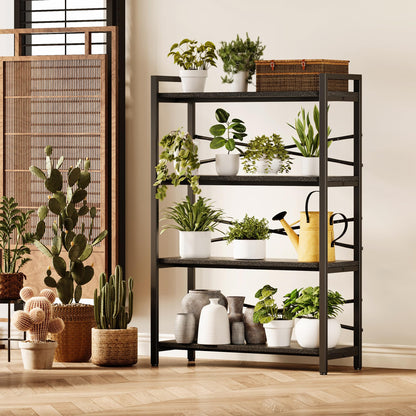 4 Tier Bookshelf 31.49" Width, Tall Book Shelf Storage and Organization, Wooden and Metal Industrial Bookcase, Large Book Shelves for Home Living Room Bedroom Office Storage(Black)