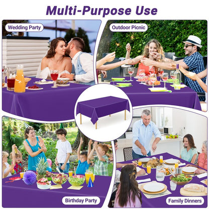 QZYL 12 PCS Purple Plastic Tablecloths, 54 in x 108 in Dinner Table Cloths, Rectangle Table Cover for Birthday Party Family Gathering Wedding