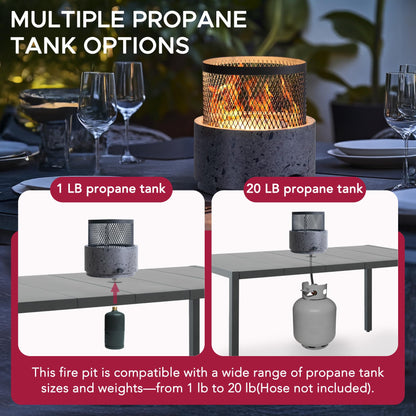 SUNJOY 11000 BTU Tabletop Gas Firepit for Outdoor, 10 Inch Round Tabletop Propane Gas Fire Pit Bottom-Mounted for Table with Umbrella Hole, Portable Smokeless Fireplace with Glass Shield and PVC Cover