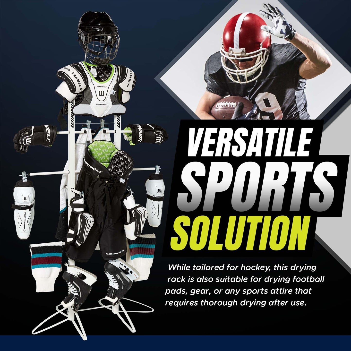 Winnwell Deluxe Hockey Drying Rack - Portable Steel Gear Storage Rack - Tree Dryer Hanger Stand for Ice Hockey Equipment