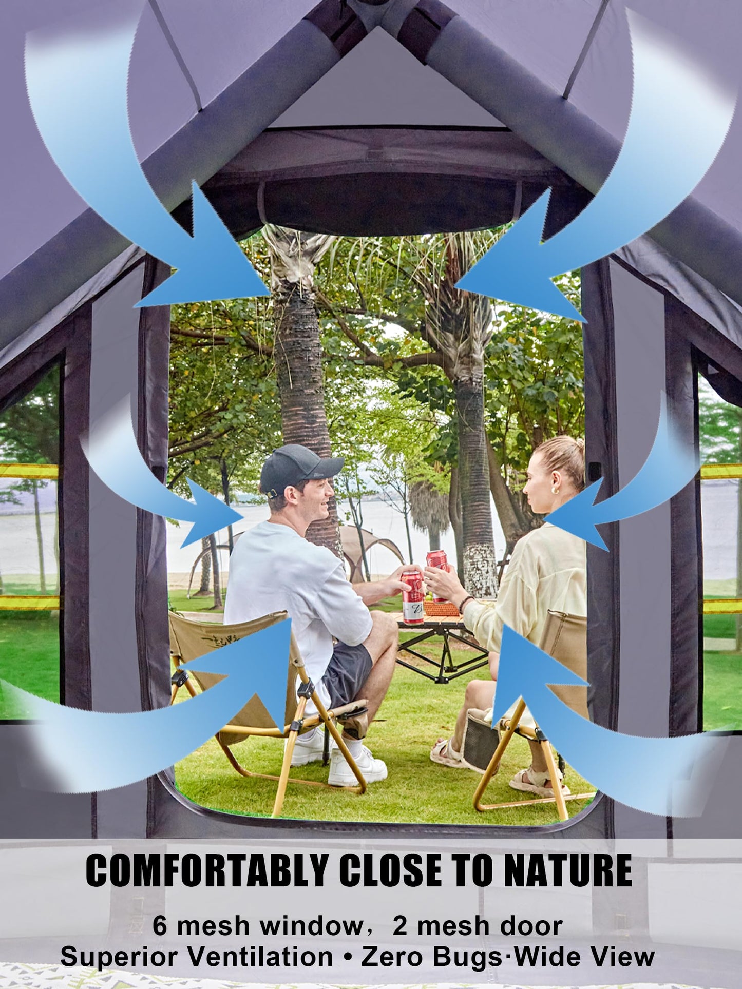 Inflatable Tents for Camping 2-4 Person - Easy Blow Up Glamping Tent with Hand Pump, Waterproof PVC Air Inflatable Tent House for Family Weekend Camping, Grey