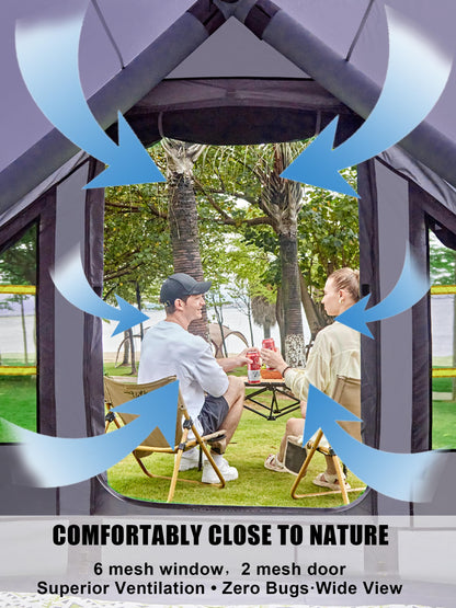 Inflatable Tents for Camping 2-4 Person - Easy Blow Up Glamping Tent with Hand Pump, Waterproof PVC Air Inflatable Tent House for Family Weekend Camping, Grey